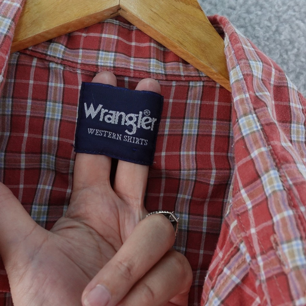 Vintage Wrangler Western Shirt Mens XXL Plaid Short Sleeve Pearl Snap Red Casual - Picture 3 of 6